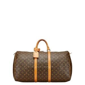 Louis Vuitton Monogram Keepall Boston Travel Bag Brown Leather